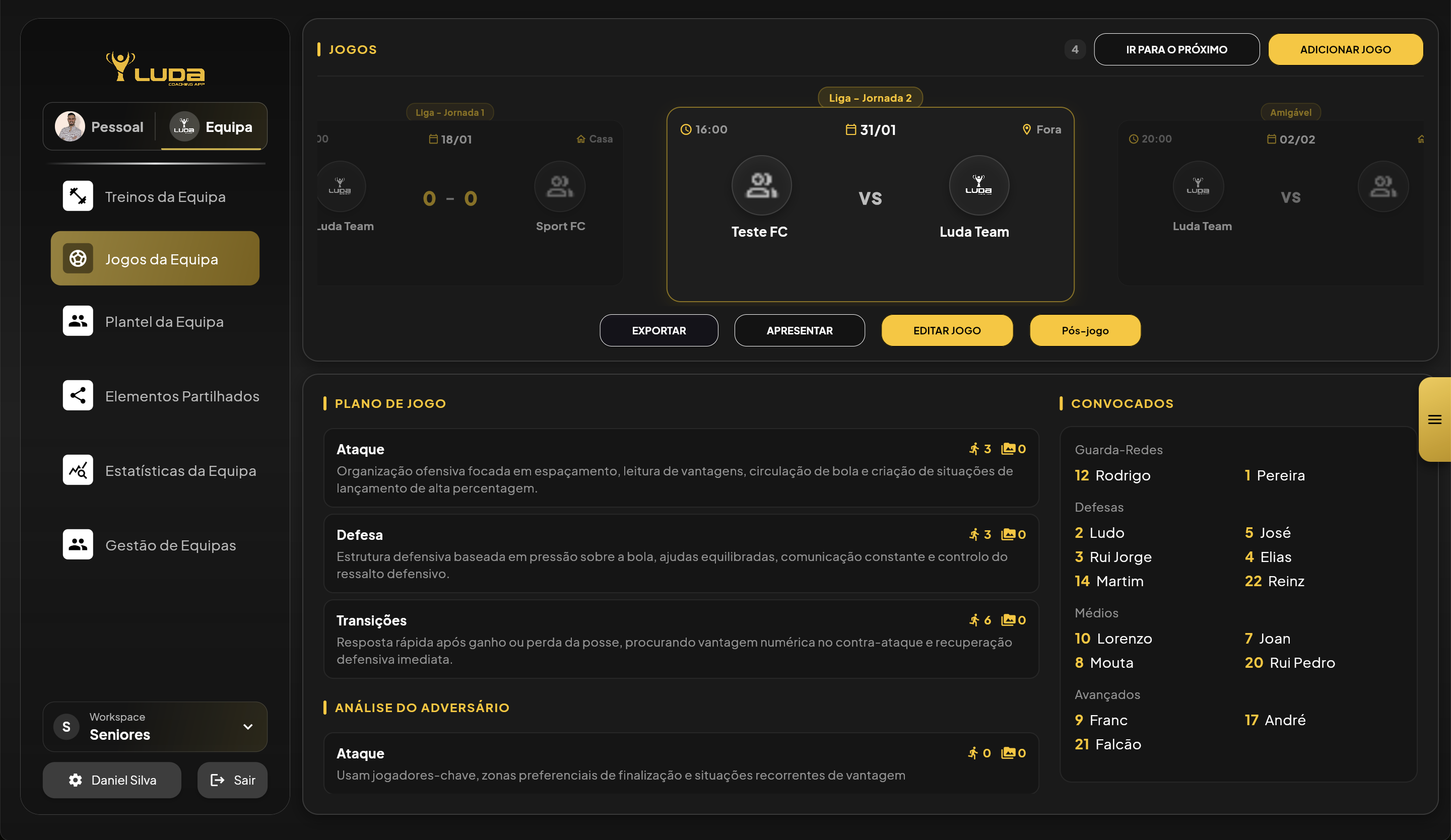 Screenshot da análise de jogos — Futebol